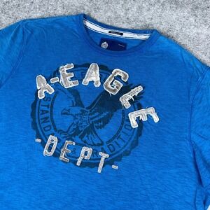 American Eagle Shirt‎ Mens 2XL Blue Athletic Fit Crew Neck Embroidered Y2K Tee